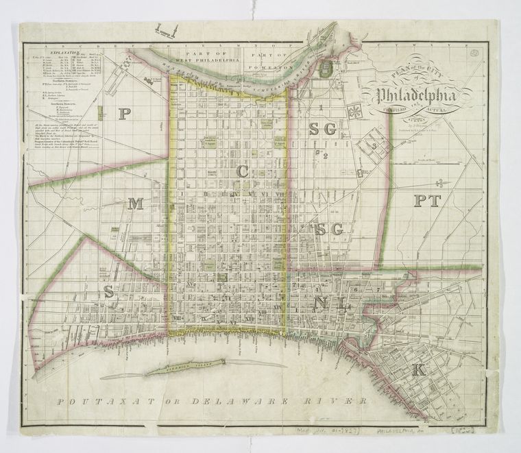 "Plan of the city of Philadelphia" by Joseph Drayton. Lionel Pincus and Princess Firyal Map Division, The New York Public Library. 